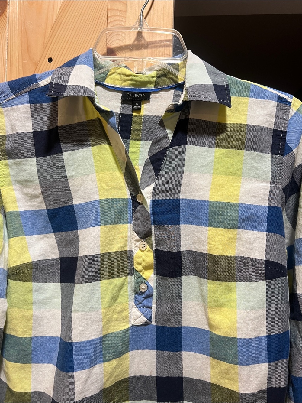 Talbots ladies Blue, Yellow & White Plaid Button-Front Shirt size small